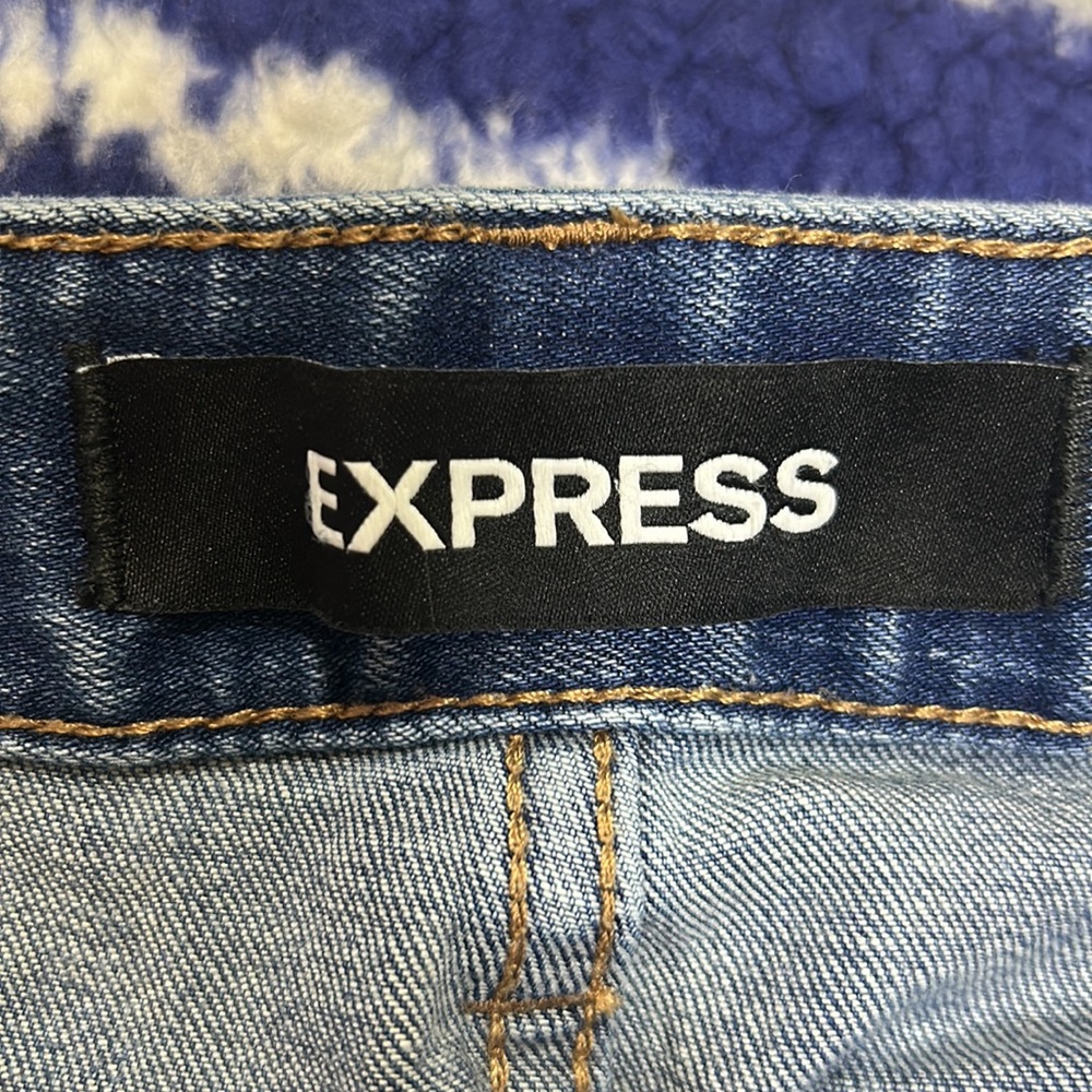 Express brand distressed denim black lace cutoff XL 14 boho hippie chic - Picture 7 of 9